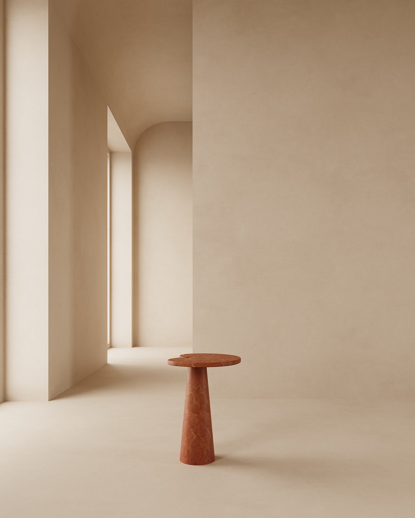 Evander Side Table, Red Travertine Limestone