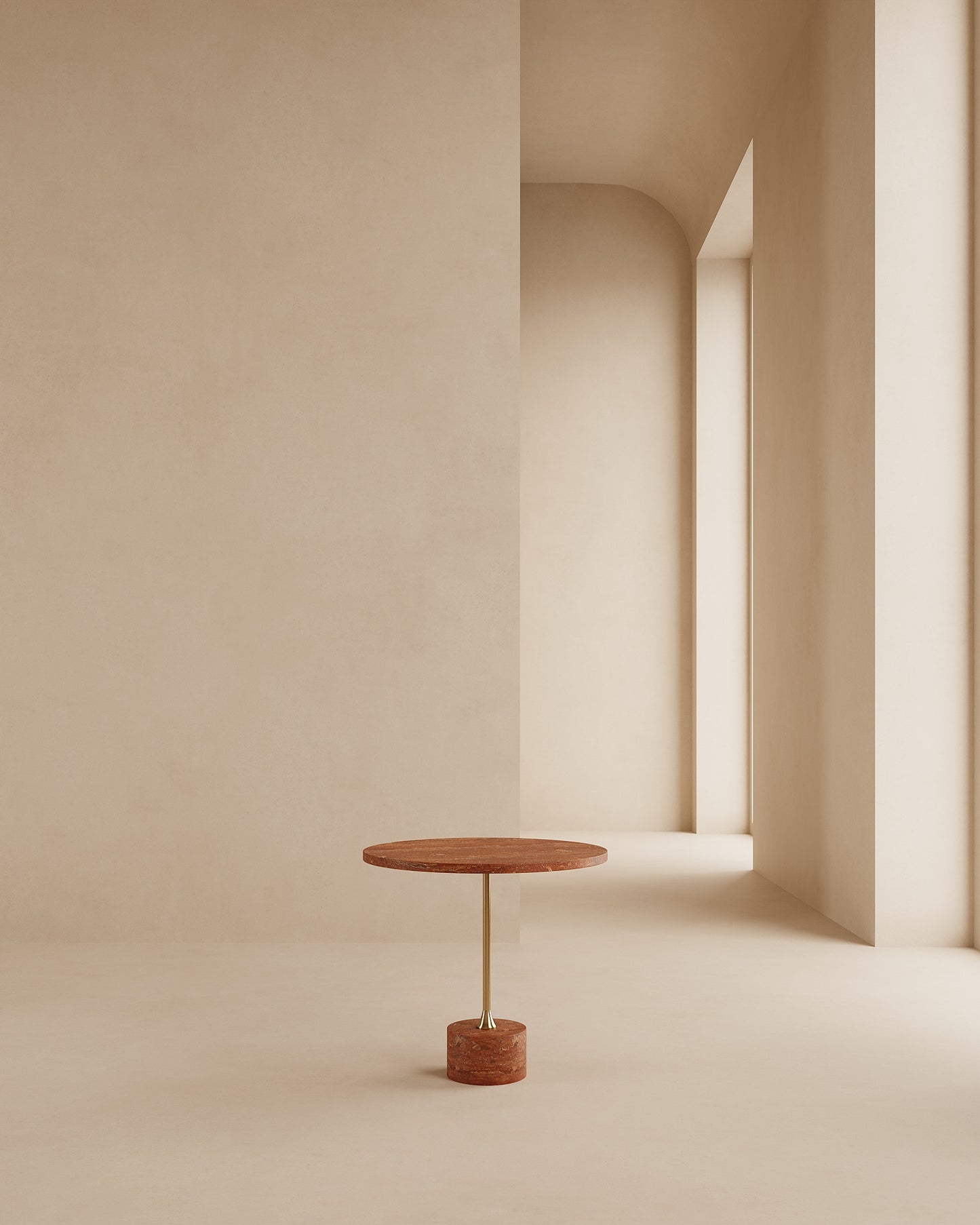 Sania Side Table, Red Travertine Limestone