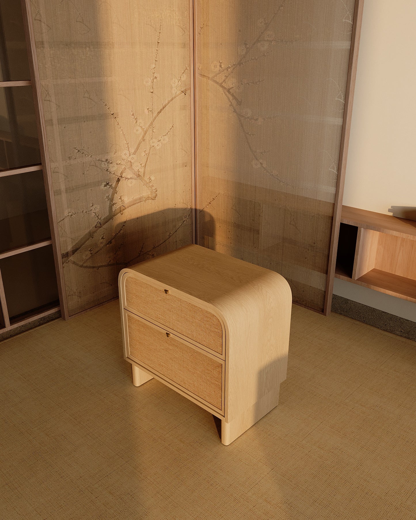 Hana Bedside Table, White Oak Wood